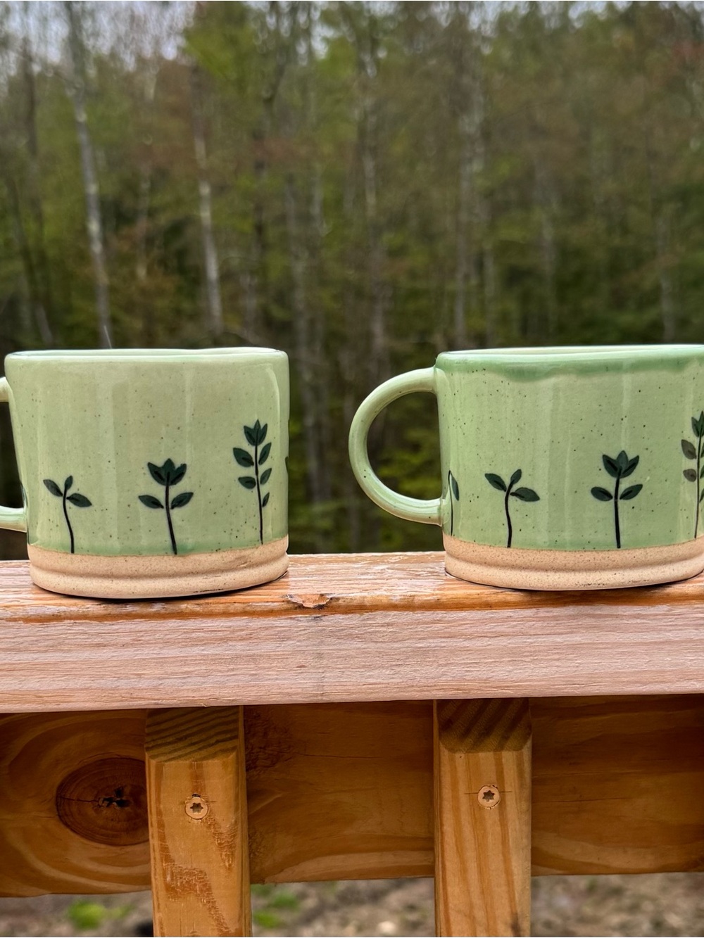 Uncommon Goods Green “Grow Through It” 2 Stoneware Mugs - Picture 2 of 3
